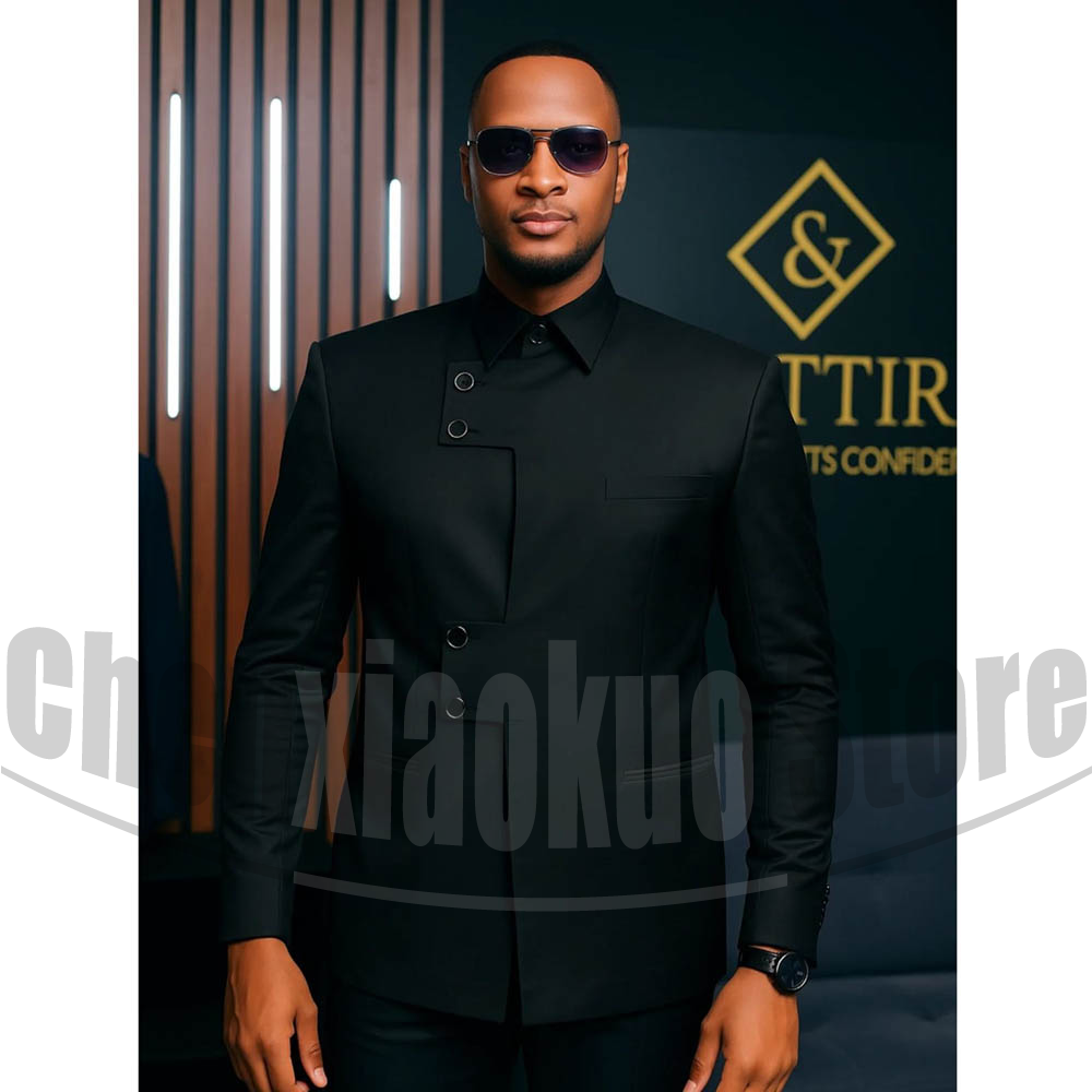 Men Formal Party Wear Outfit - Fashion Mandarin Collar Mens Suit 2Pcs