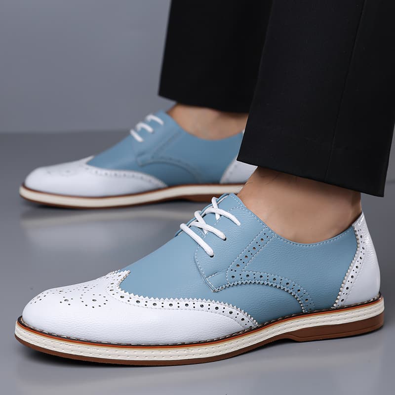 Mens White Blue Two Tone Brogu - Men Formal Wear Shoes review and price