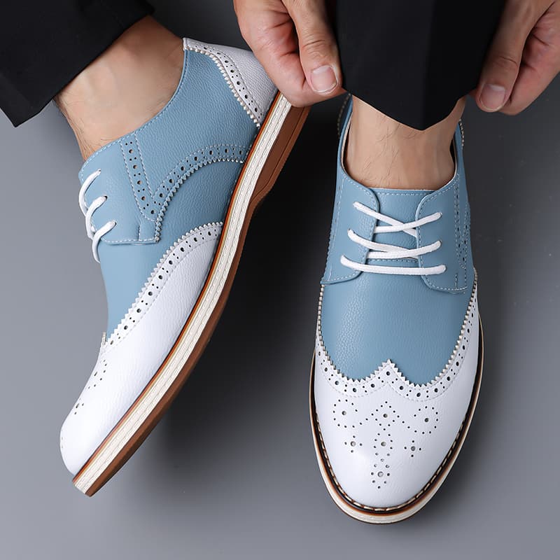 Mens White Blue Two Tone Brogu - Men Formal Wear Shoes review and price