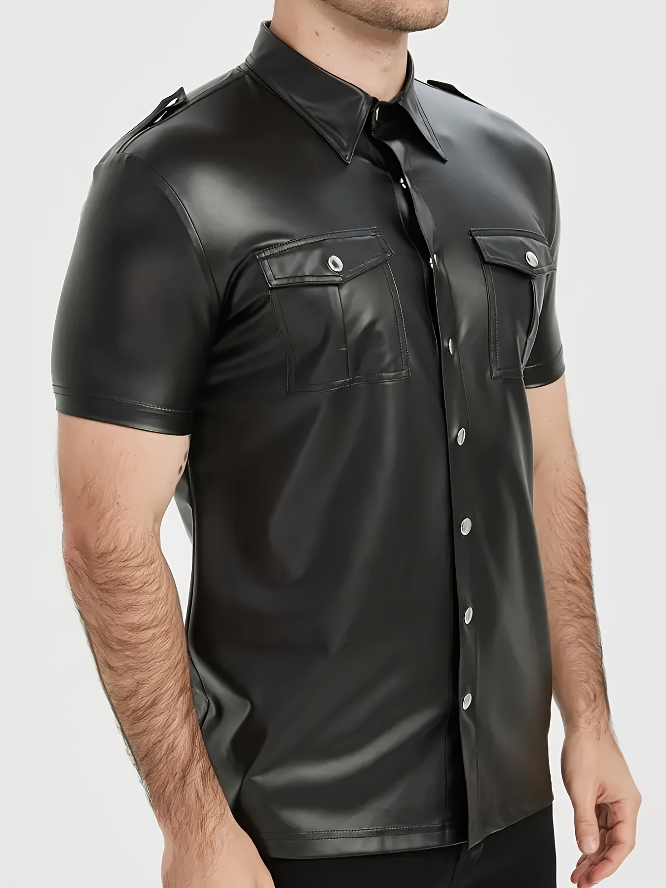 Men's PU leather short-sleeved - Men Formal Party Wear Shirt review and price