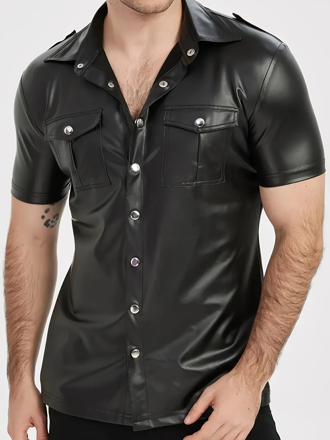 Men's PU leather short-sleeved - Men Formal Party Wear Shirt review and price