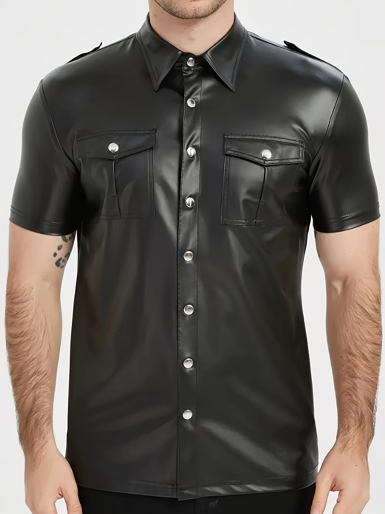 Men's PU leather short-sleeved - Men Formal Party Wear Shirt review and price