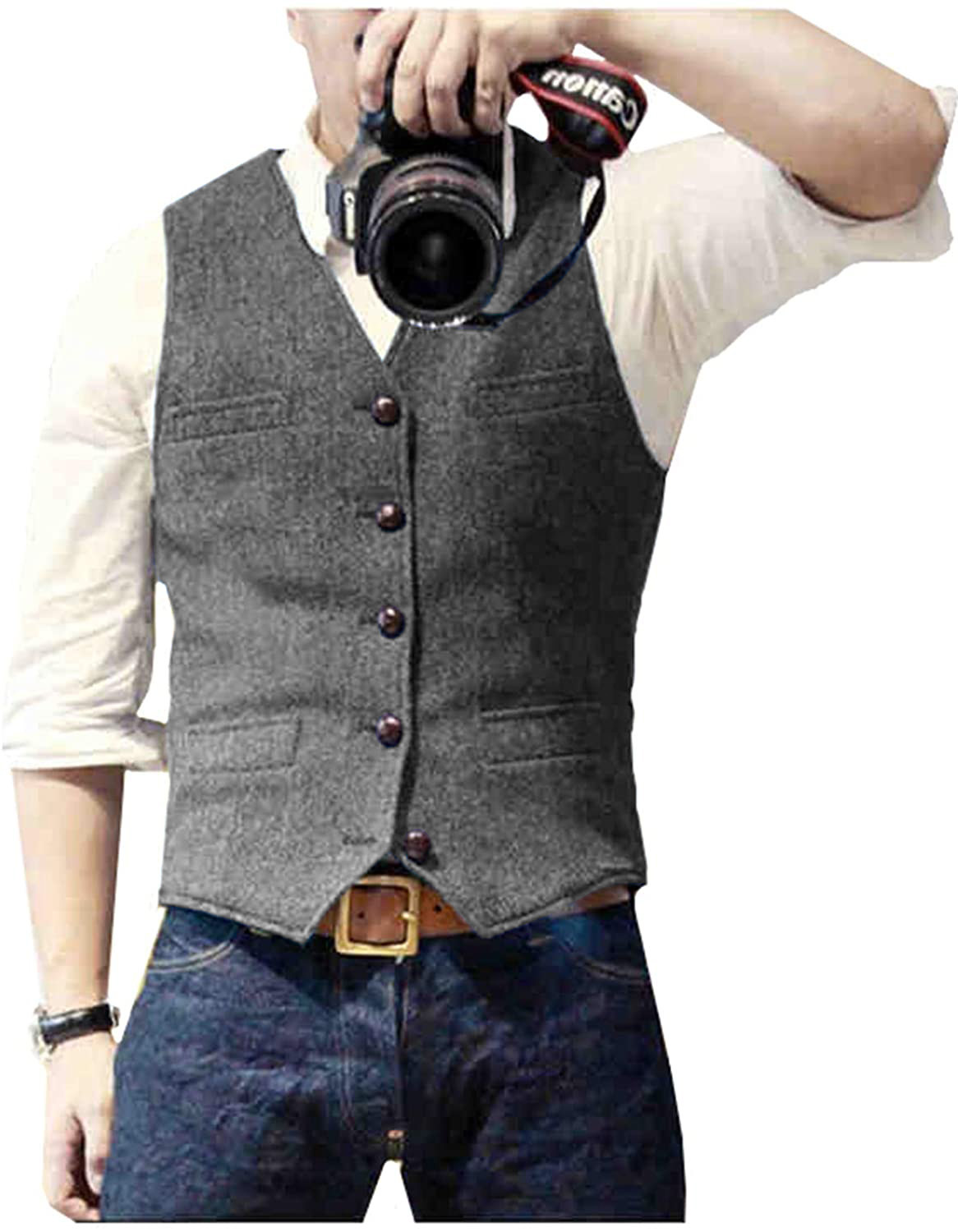 Men's Suit Vest V Neck Wool He - Young Men Formal Wear review and price